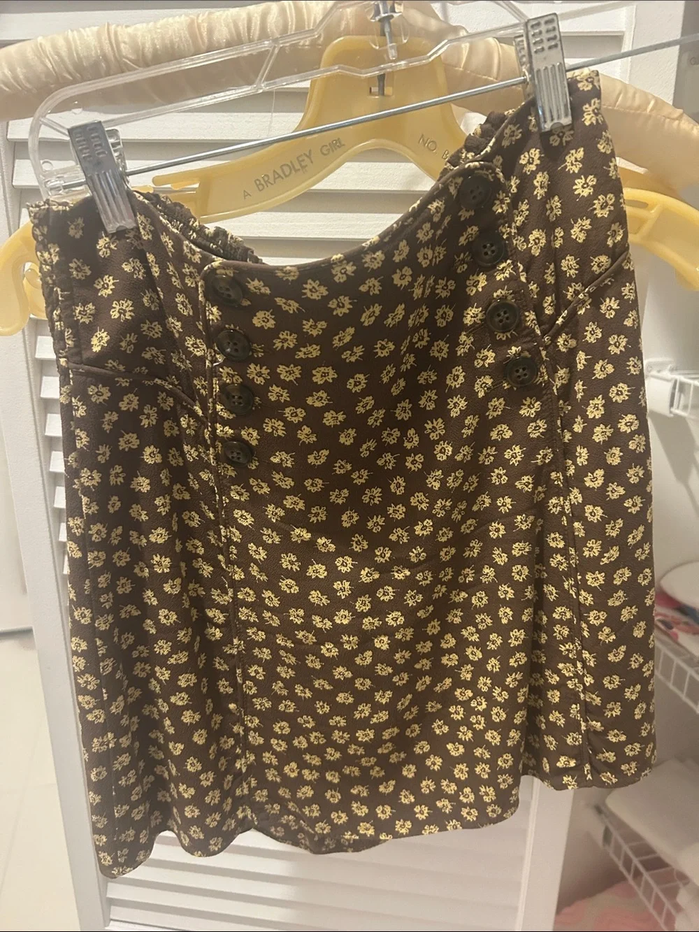 Brown Floral Button-Accent Mini Skirt